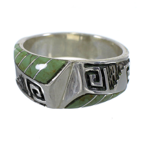 Genuine Sterling Silver Turquoise Inlay Water Wave Jewelry Ring Size 6-3/4 AX83919